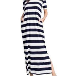 Easel Hooded Maxi Dress Blue White Nautical Stripe Anthropologie